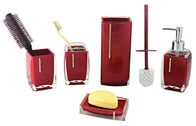 (D) Bathroom Set with Soap Dispenser Toothbrush Holder 7pc (Red)