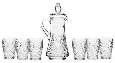 Set of 7 50-Oz Hand Made Vintage Cut Crystal Beverage Carafe with 6 Tumblers