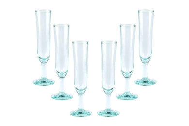 (D) Glass Champagne Flute 6 Pc Glass, Clear Stemmed Glass Drinkware Recycled