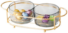 (D) Judaica Elaborate Dip Bowl Set with Tray Serving Table Bowls (2 PC, Champagne)
