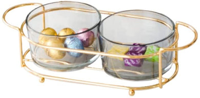 (D) Judaica Elaborate Dip Bowl Set with Tray Serving Table Bowls (2 PC, Clear)