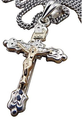 (D) Religious Gifts Three Barred Cross Sterling Silver with Chain, Jewelry Chain
