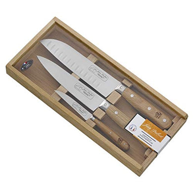 (D) Laguiole Hand Made French Pradel 1920 White 3pc Knife Set Vintage (Oak)