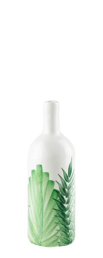 (D) Ceramic Green Vase Small White in Shape of Bottle, Farmhouse Home Decor