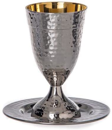 (D) Judaica Kiddush Cup Hammered Silver with Gold Inside 5