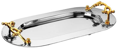 (D) Judaica Dip Serving Tray Oval for Parties (Small, Silver with Handles)