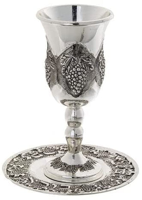 (D) Kiddush Cup Grape Design With Tray Judaica Kiddush Cup Set Shabbat Wine Glass