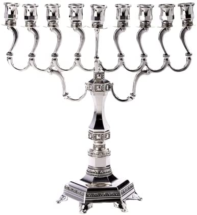 (D) Judaica Silver Plated Menorah Candle Holder for Candlestick Chanukah Decor