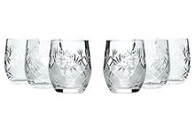 Set of 6 Vintage Cut Stemless Crystal Beverage Glasses, Hand Made Glassware 7 oz