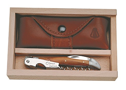 (D) Laguiole French Hand Made Olive Wood Wine Waiter in Case, Vintage