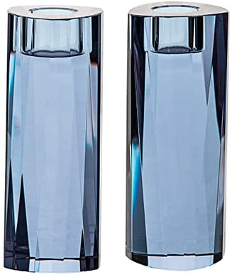 (D) Judaica Candlestick Triangle Crystal Blue Candle Holders Jewish Set 2pc