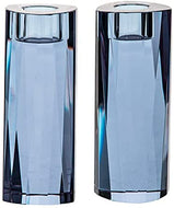 (D) Judaica Candlestick Triangle Crystal Blue Candle Holders Jewish Set 2pc