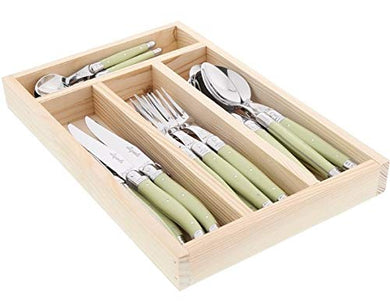 (D) Laguiole Flatware, Everyday Flatware Set in a Tray 24-pc (Green Handles)