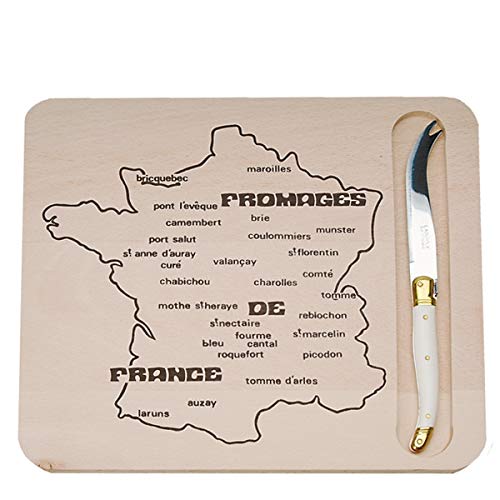(D) Laguiole Map of French Cheeses Cutting Board, Vintage Hand Made Cheese Knife