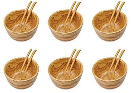 (D) Wooden Salad Bowl with Tongs Servers for Food - Laguiole Berard Vintage (6 PC)