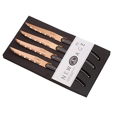(D) Laguiole French Hand Made New Age 4 Piece Steak Knife Set, Vintage (Copper)