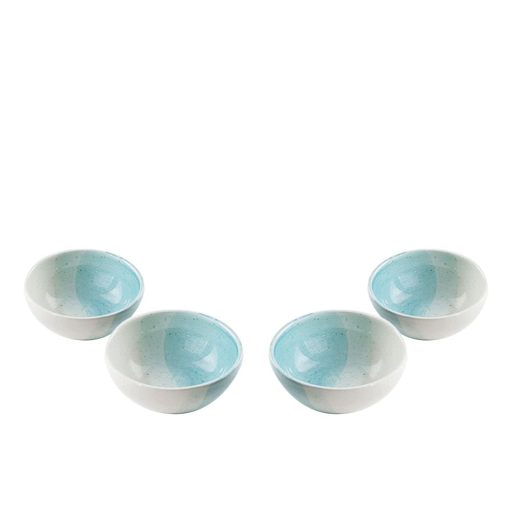 Gifts Plaza (D) Cereal Bowls Set of 4 Ceramic, Modern Abstract Hand Painted Design (Blue)