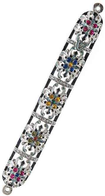 (D) Judaica Jeweled Silver Flower Mezuzah Case with Swarovski Stones 7.25''
