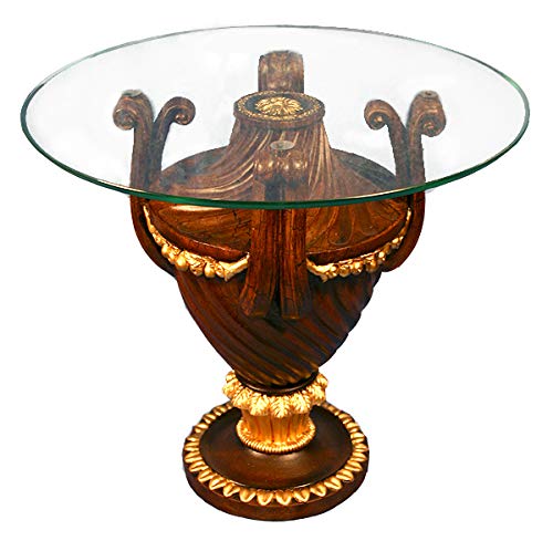 (D) Baroque Style Gilt Round Table, Stand with Glass on Three Sided Base
