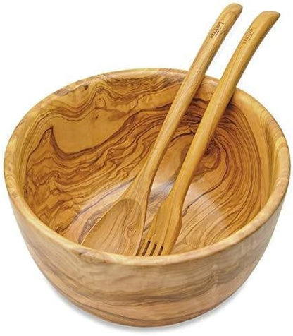 (D) Wooden Salad Bowl with Tongs Servers for Food - Laguiole Berard Vintage (6 PC)