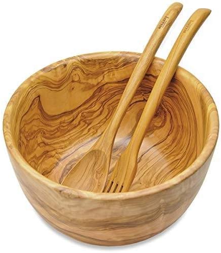 (D) Wooden Salad Bowl with Tongs Servers for Food - Laguiole Berard Vintage (6 PC)
