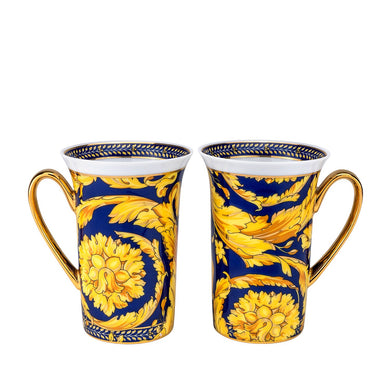 Royalty Porcelain Luxury Tea Cup/Mug, Floral Design, 24K Gold (12 Oz, Blue)