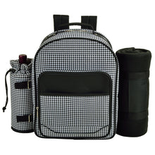 (D) Four Person Picnic Backpack Bag, Full Equipment Set with Blanket (Houndstooth)