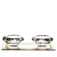 (D) Judaica Crystal Tealights Holder with Tray Mirrored Tray (Gold)