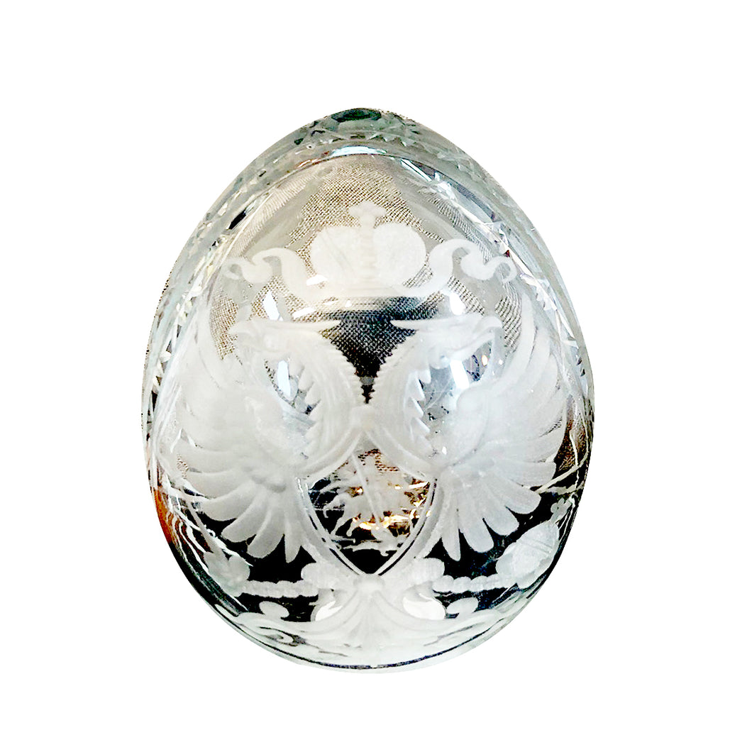 (D) Religious Gifts Faberge Style Crystal Egg Hand Etched Double Headed Eagle