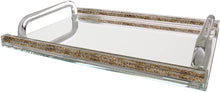 (D) Judaica Crystal Mirror Tray with Handles for Coffee Table 16.5" (Gold Silver)