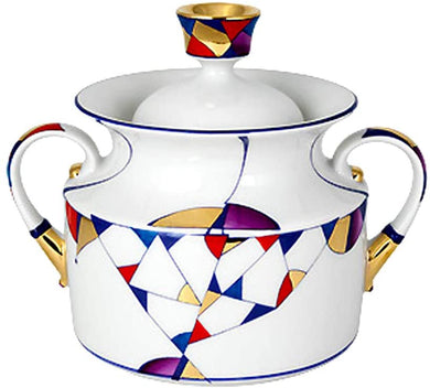 (D) Royalty Porcelain Russian Lomonosov 'Kaleidoscope' Sugar Bowl 5 1/2