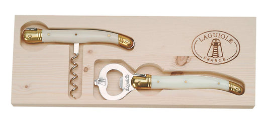 (D) Laguiole Hand Made French Corkscrew and Bottle Opener, Vintage (Ivory)