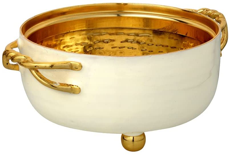 (D) Judaica Dip Bowl Serving Bowl For Parties with Handles (Small, Ivory Gold)