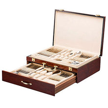 Italian Collection 'Greek Medusa' 75-Piece Premium Surgical Stainless Steel Silverware Flatware Set 18/10, Service for 12, 24K Gold-Plated Hostess Serving Set in a Wooden Case