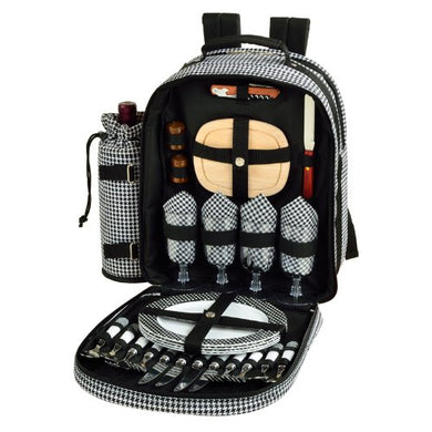 (D) Four Person Picnic Backpack Bag, Full Equipment Set for Outdoor (Houndstooth)