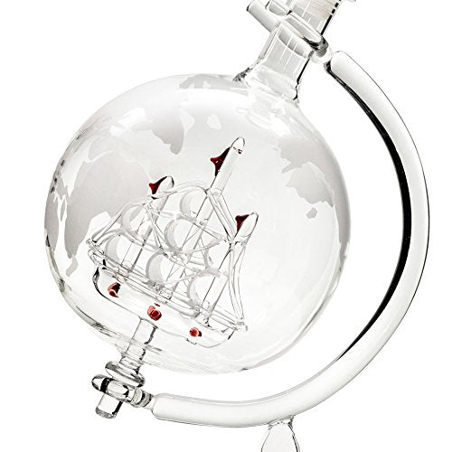 Large Decanter Set – Whiskey Decanter with Wooden Stand, 2 Etched Globe Whiskey Glasses, and Funnel – Elegant Liquor Dispenser for Spirits