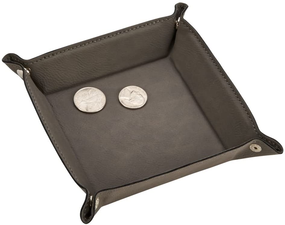 (D) Leatherette Snap Tray, Grey 5 x 5 Inch, Brother Birthday Gifts from Sister