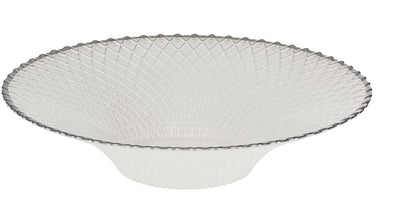 (D) Judaica Round Glass Bowl White with Grey Edge 12.5 D, Centrepiece