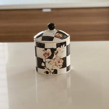 (D) Chic Checkered Porcelain Cookie Jar, Black and White (Small)