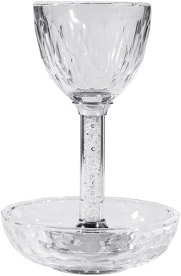 (D) Judaica Crystal Glass with Stones, Kiddush Cup for Passover (White)