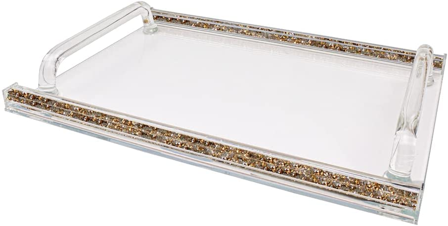 (D) Judaica Crystal Glass Tray for Serving with Inner Stones 16.5"x11.75"