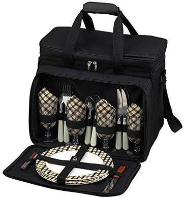 (D) Deluxe Picnic Cooler for Four, Full Equipment Backpack Bag (London)