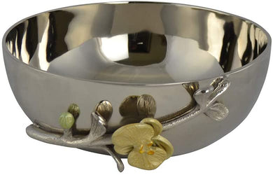 (D) Metal Salad Bowl, Silver Centerpiece Fruit Bowl 'Orchid' Housewarming Gift
