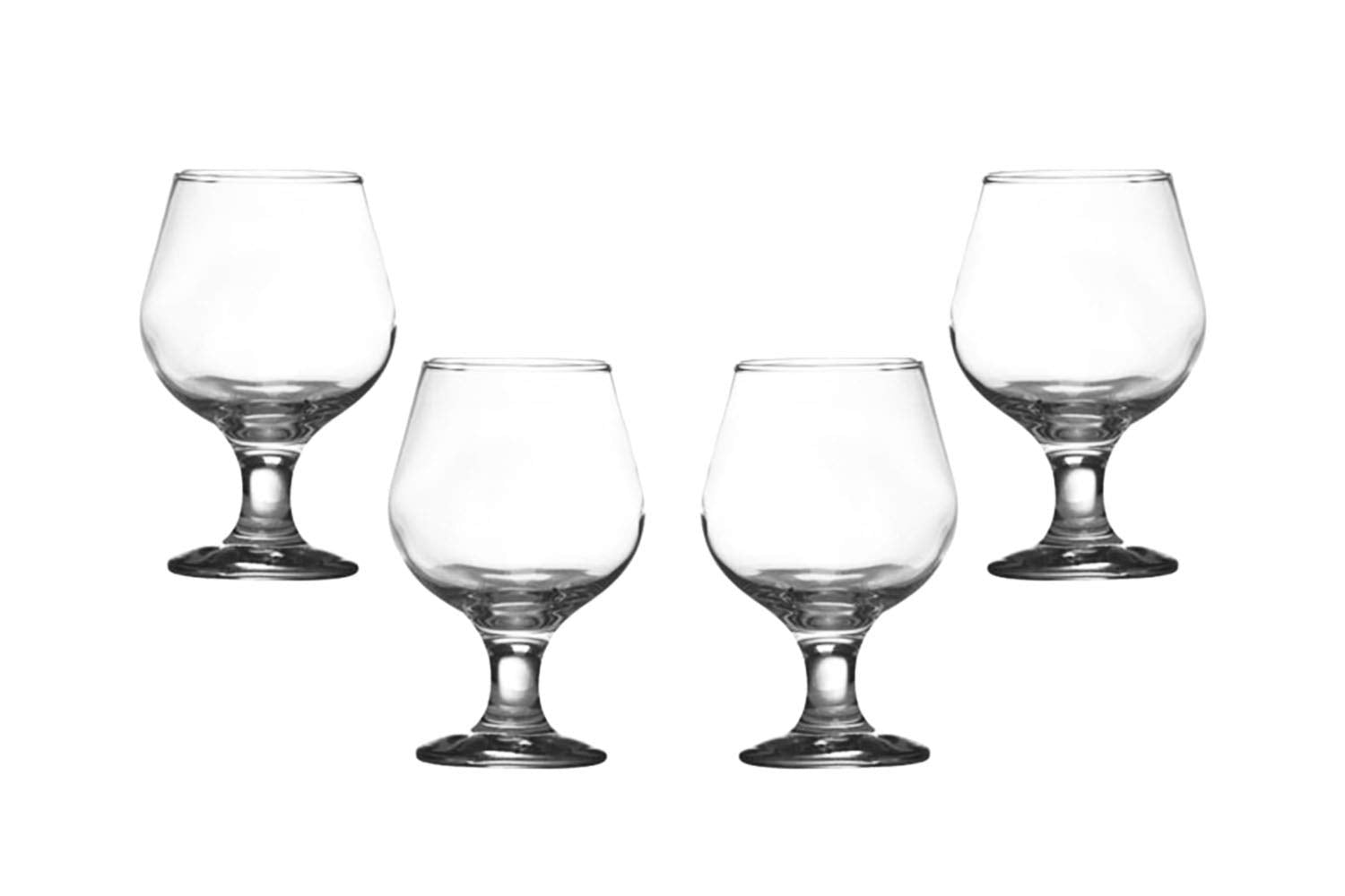 Kouros Cognac Stemmed Glasses 8 Oz, Modern Crystal Clear Glassware Set of (4)