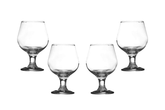 Kouros Cognac Stemmed Glasses 8 Oz, Modern Crystal Clear Glassware Set of (4)