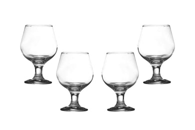 Kouros Cognac Stemmed Glasses 8 Oz, Modern Crystal Clear Glassware Set of (4)