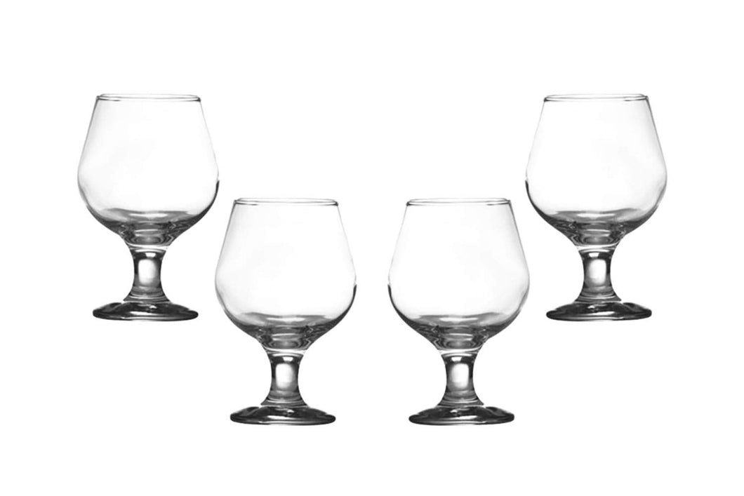 Kouros Cognac Stemmed Glasses 8 Oz, Modern Crystal Clear Glassware Set of (4)