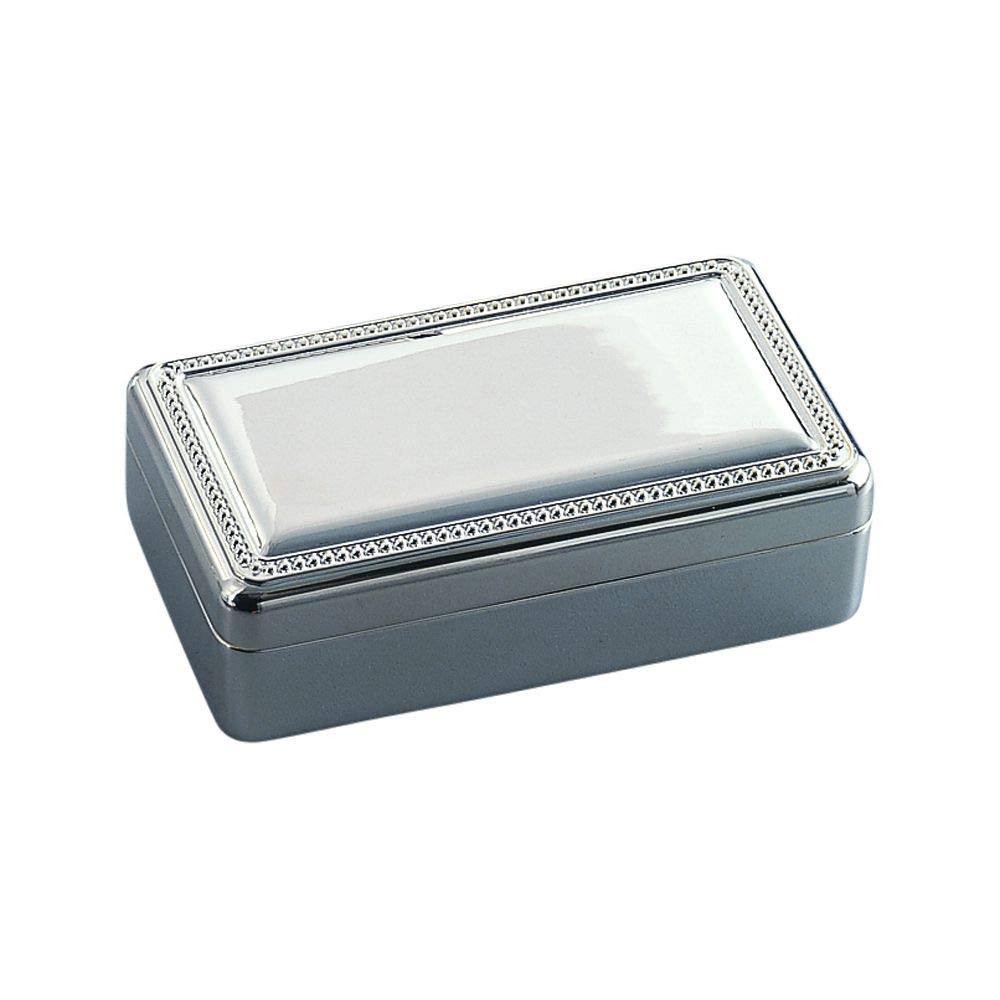 (D) Stainless Steel Jewelry Box for Women Beaded Border Silver Storage Box 5'