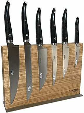 (D) Laguiole 7-Piece Kitchen Cutlery Set on Magnetic Oak Block (Ebony Wood Handles)