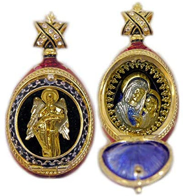 (D) Religious Gifts Enamel Locked Silver Egg Gold Plated (Gabriel-Virgin Mary)